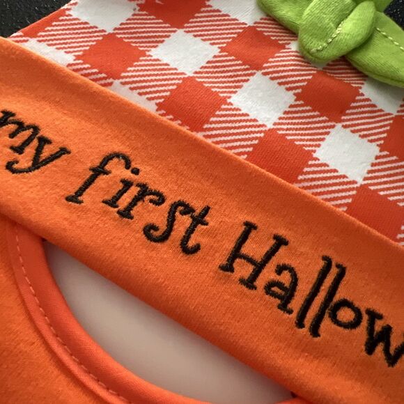 NWT “My First Halloween” Orange Bib and Beanie Hat Set Embroidery Cute Baby Set - Picture 2 of 2